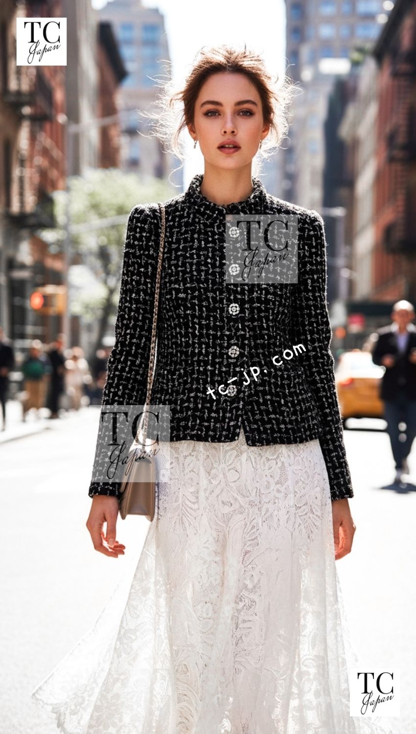 CHANEL 22A Black Beige Wool Cotton Tweed Jacket 36 シャネル ブラック ベージュ ウール コットン ツイード ジャケット 即発