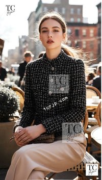 CHANEL 22A Black Beige Wool Cotton Tweed Jacket 36 シャネル ブラック ベージュ ウール コットン ツイード ジャケット 即発
