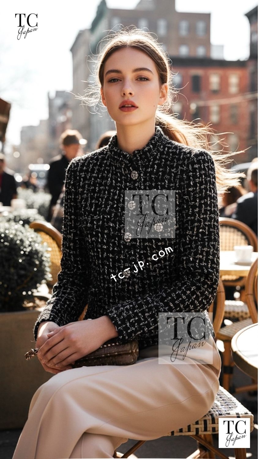 CHANEL 22A Black Beige Wool Cotton Tweed Jacket 36 シャネル ブラック ベージュ ウール コットン ツイード ジャケット 即発