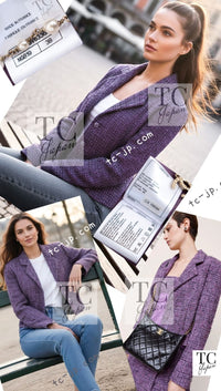 CHANEL 22PS Purple Lion Button Wool Cotton Tweed Jacket 38 シャネル パープル ライオン ボタン ウール コットン ツイード ジャケット 即発