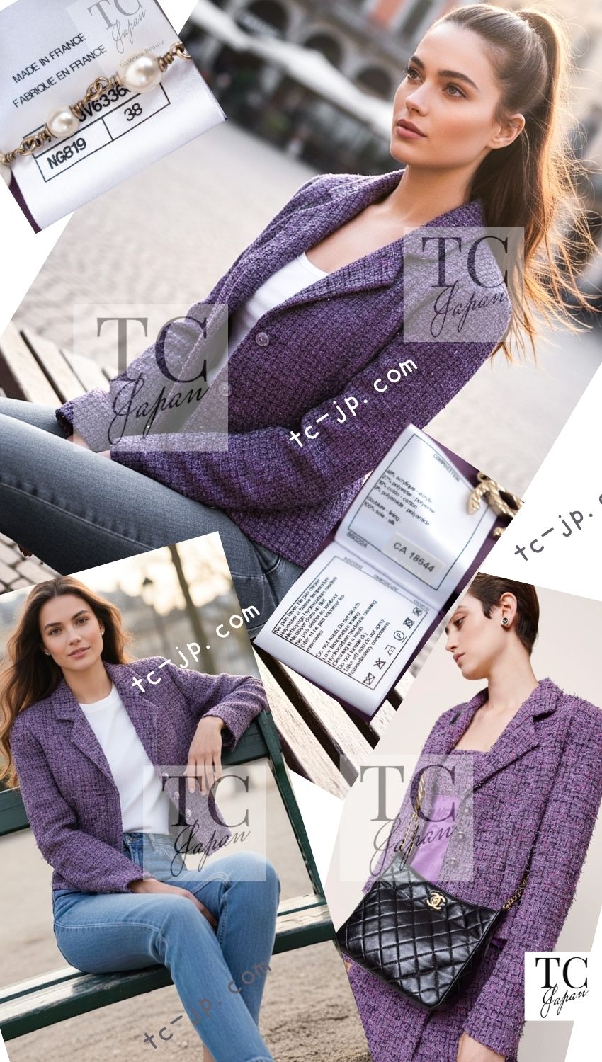 CHANEL 22PS Purple Lion Button Wool Cotton Tweed Jacket 38 シャネル パープル ライオン ボタン ウール コットン ツイード ジャケット 即発