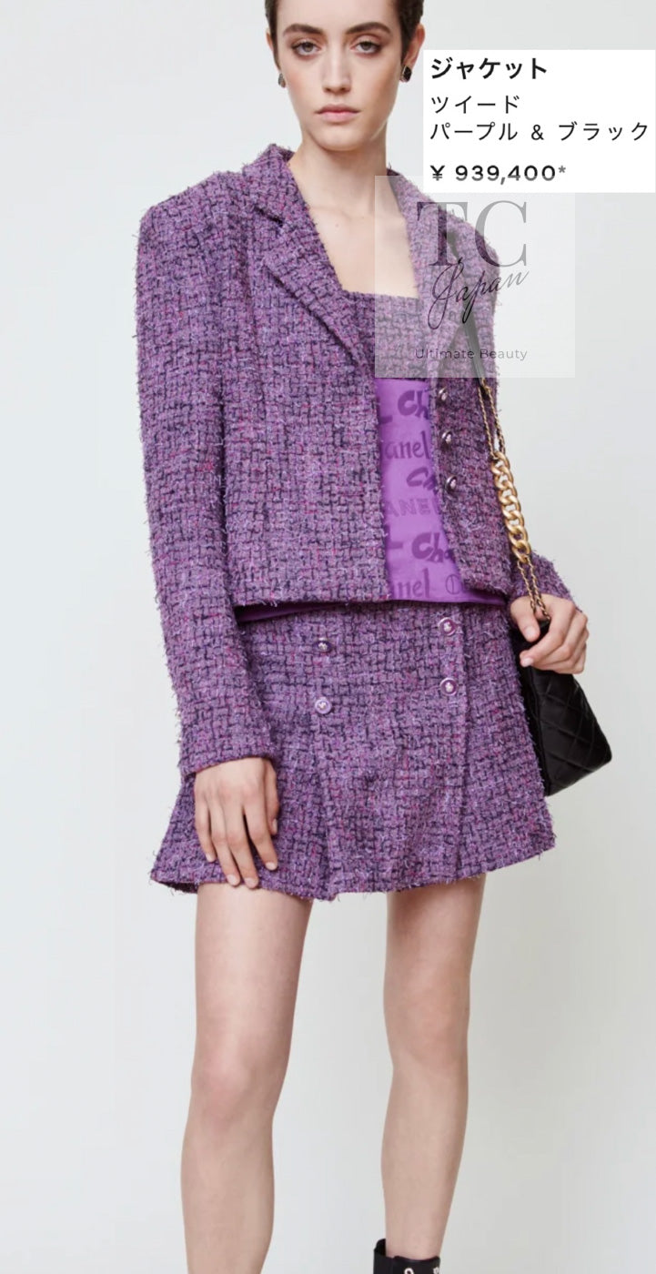 CHANEL 22PS Purple Lion Button Wool Cotton Tweed Jacket 38 シャネル パープル ライオン ボタン ウール コットン ツイード ジャケット 即発 - TC JAPAN