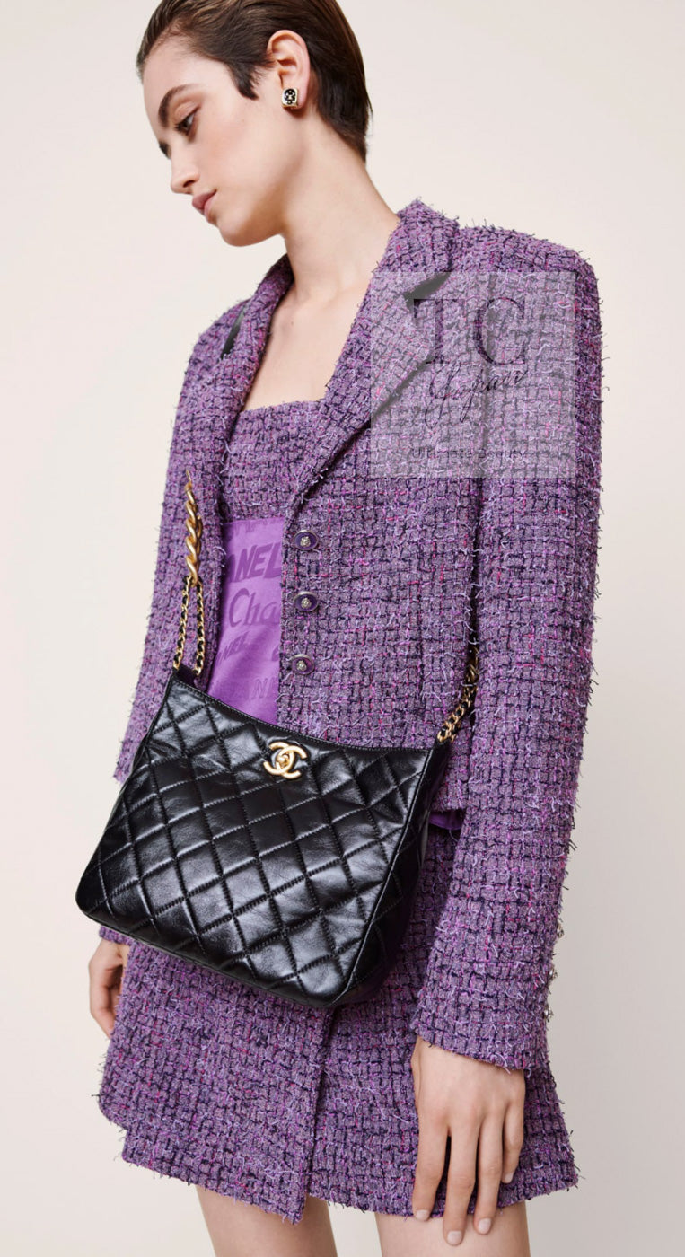 CHANEL 22PS Purple Lion Button Wool Cotton Tweed Jacket 38 シャネル パープル ライオン ボタン ウール コットン ツイード ジャケット 即発 - TC JAPAN