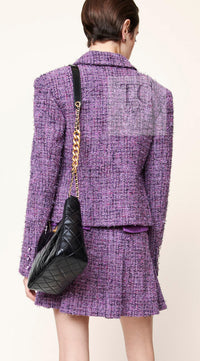 CHANEL 22PS Purple Lion Button Wool Cotton Tweed Jacket 38 シャネル パープル ライオン ボタン ウール コットン ツイード ジャケット 即発 - TC JAPAN