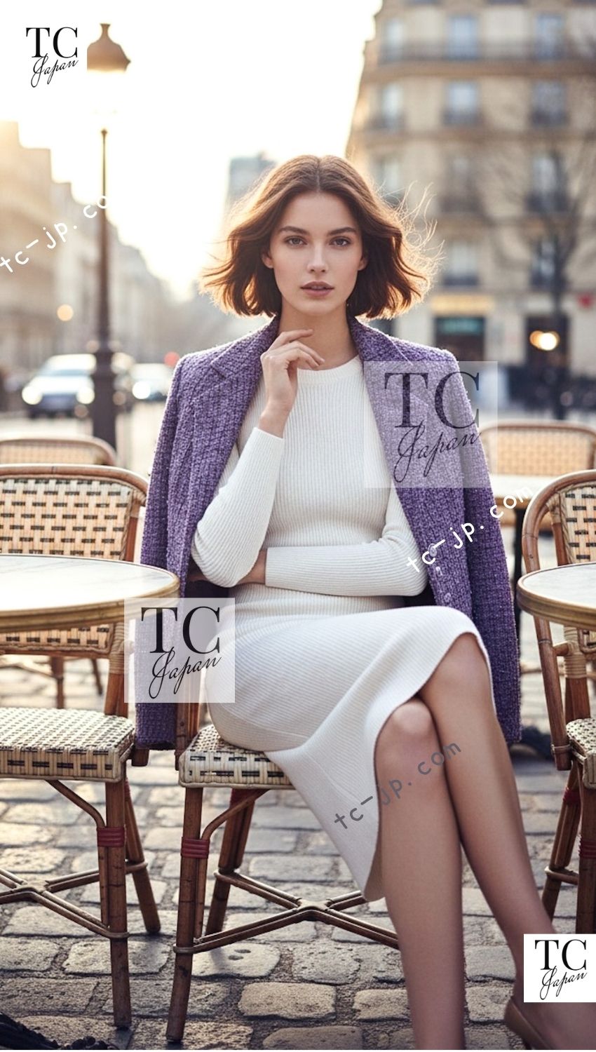CHANEL purple tweed wool cotton button women's jacket 1