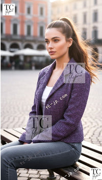 CHANEL 22PS Purple Lion Button Wool Cotton Tweed Jacket 38 シャネル パープル ライオン ボタン ウール コットン ツイード ジャケット 即発