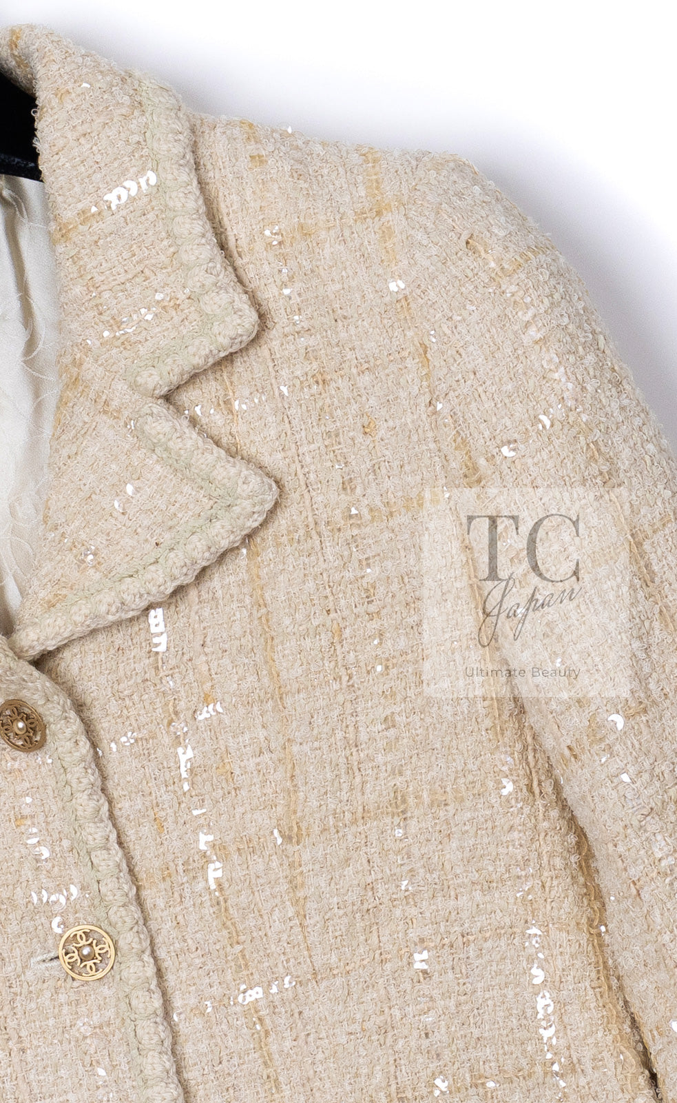 シャネル ジャケット CHANEL アイボリー ベージュ スパンコール ウール