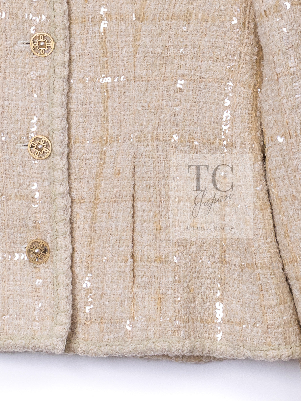 シャネル ジャケット CHANEL アイボリー ベージュ スパンコール ウール