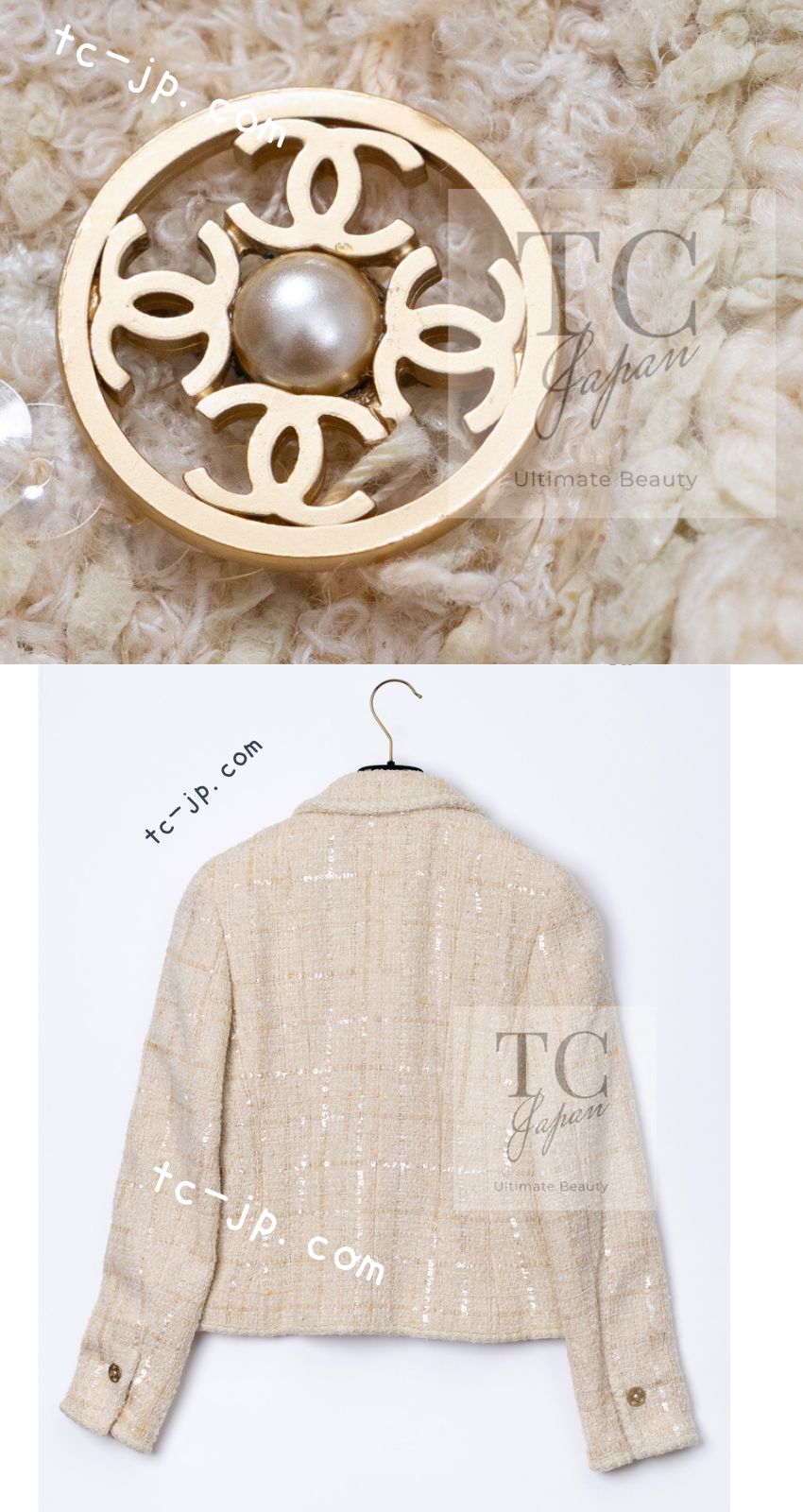 シャネル ジャケット CHANEL アイボリー ベージュ スパンコール