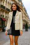 CHANEL 01A Ivory Beige Sequin Wool Tweed Jacket 38 シャネル アイボリー ベージュ スパンコール ウール ツイード ジャケット 即発