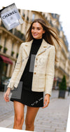 CHANEL 01A Ivory Beige Sequin Wool Tweed Jacket 38 シャネル アイボリー ベージュ スパンコール ウール ツイード ジャケット 即発