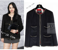 CHANEL 19B Black Llama Wool Chain Trim Jacket 38 40 シャネル ブラック ラマ ウール チェーン トリミング ジャケット 即発 - TC JAPAN