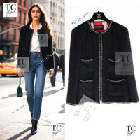 CHANEL 19B Black Llama Wool Chain Trim Jacket 38 40 シャネル ブラック ラマ ウール チェーン トリミング ジャケット 即発