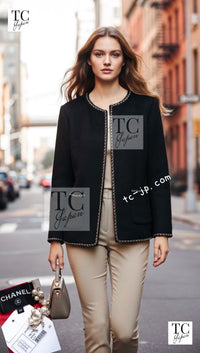 CHANEL 19B Black Llama Wool Chain Trim Jacket 38 40 シャネル ブラック ラマ ウール チェーン トリミング ジャケット 即発