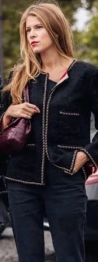 CHANEL 19B Black Llama Wool Chain Trim Jacket 38 40 シャネル ブラック ラマ ウール チェーン トリミング ジャケット 即発 - TC JAPAN