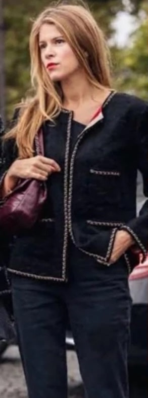 CHANEL 19B Black Llama Wool Chain Trim Jacket 38 40 シャネル ブラック ラマ ウール チェーン トリミング ジャケット 即発 - TC JAPAN