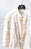 CHANEL 08S Ivory Creme Cotton Silk Chiffon Chain Trim Jacket 42 シャネル アイボリー クリーム コットン シルク シフォン チェーン トリム ジャケット 即発