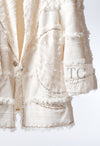 CHANEL 08S Ivory Creme Cotton Silk Chiffon Chain Trim Jacket 42 シャネル アイボリー クリーム コットン シルク シフォン チェーン トリム ジャケット 即発