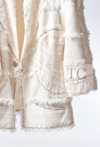 CHANEL 08S Ivory Creme Cotton Silk Chiffon Chain Trim Jacket 42 シャネル アイボリー クリーム コットン シルク シフォン チェーン トリム ジャケット 即発