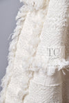 CHANEL 08S Ivory Creme Cotton Silk Chiffon Chain Trim Jacket 42 シャネル アイボリー クリーム コットン シルク シフォン チェーン トリム ジャケット 即発