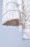 CHANEL 08S Ivory Creme Cotton Silk Chiffon Chain Trim Jacket 42 シャネル アイボリー クリーム コットン シルク シフォン チェーン トリム ジャケット 即発