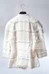 CHANEL 08S Ivory Creme Cotton Silk Chiffon Chain Trim Jacket 42 シャネル アイボリー クリーム コットン シルク シフォン チェーン トリム ジャケット 即発