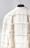 CHANEL 08S Ivory Creme Cotton Silk Chiffon Chain Trim Jacket 42 シャネル アイボリー クリーム コットン シルク シフォン チェーン トリム ジャケット 即発
