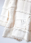 CHANEL 08S Ivory Creme Cotton Silk Chiffon Chain Trim Jacket 42 シャネル アイボリー クリーム コットン シルク シフォン チェーン トリム ジャケット 即発