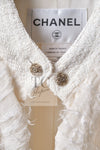 CHANEL 08S Ivory Creme Cotton Silk Chiffon Chain Trim Jacket 42 シャネル アイボリー クリーム コットン シルク シフォン チェーン トリム ジャケット 即発