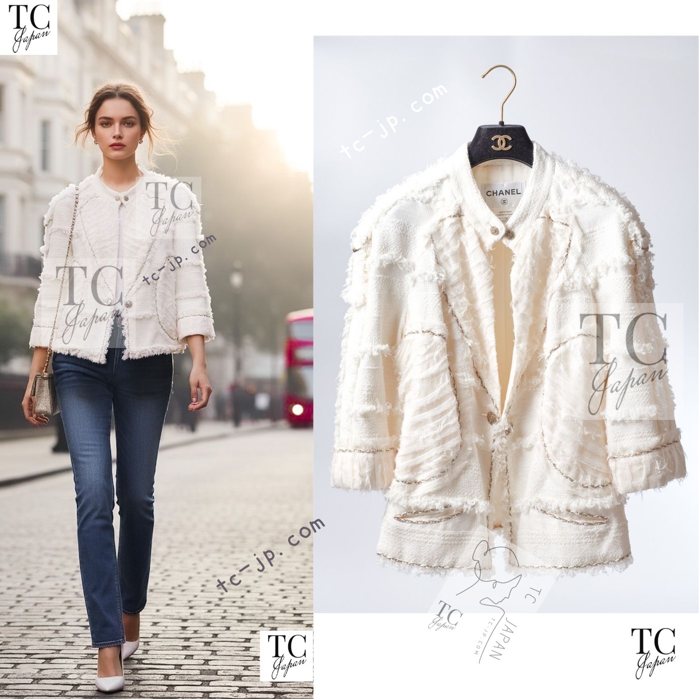 CHANEL 08S Ivory Creme Cotton Silk Chiffon Chain Trim Jacket 42 シャネル アイボリー クリーム コットン シルク シフォン チェーン トリム ジャケット 即発