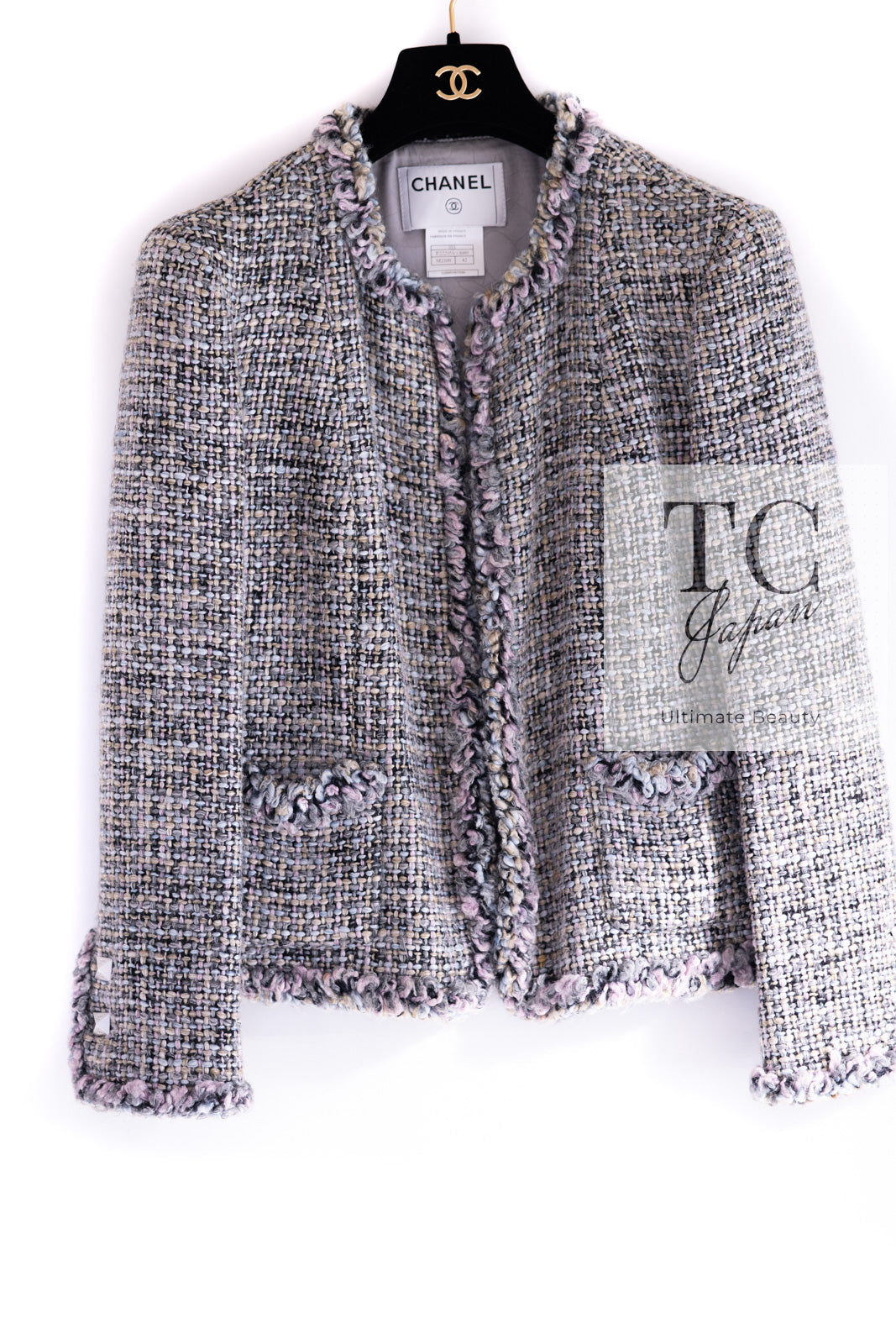 CHANEL 03A Lavender Pink Gray Multicolor Lesage Wool Tweed Jacket 42 シャネル ラベンダー ピンク グレー ルサージュ ツイード ジャケット 即発