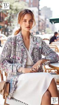 CHANEL 07C white grey tweed CC logo women's jacket / シャネル レディース ホワイト グレー ツイード CCロゴ ジャケット