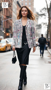 CHANEL 07C white grey tweed CC logo women's jacket / シャネル レディース ホワイト グレー ツイード CCロゴ ジャケット