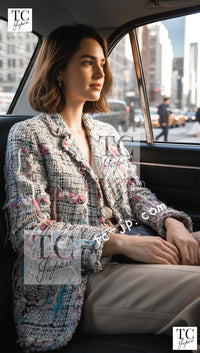 CHANEL 07C white grey tweed CC logo women's jacket / シャネル レディース ホワイト グレー ツイード CCロゴ ジャケット