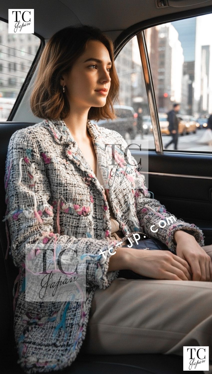 CHANEL 07C white grey tweed CC logo women's jacket / シャネル レディース ホワイト グレー ツイード CCロゴ ジャケット
