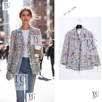 CHANEL 07C white grey tweed CC logo women's jacket / シャネル レディース ホワイト グレー ツイード CCロゴ ジャケット