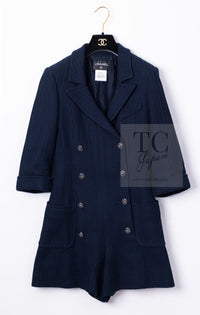 CHANEL 13S Navy Cotton Tweed Bottom Culottes Jumpsuit 34 シャネル ネイビー コットン ツイード ボトムキュロット ジャンプスーツ 即発