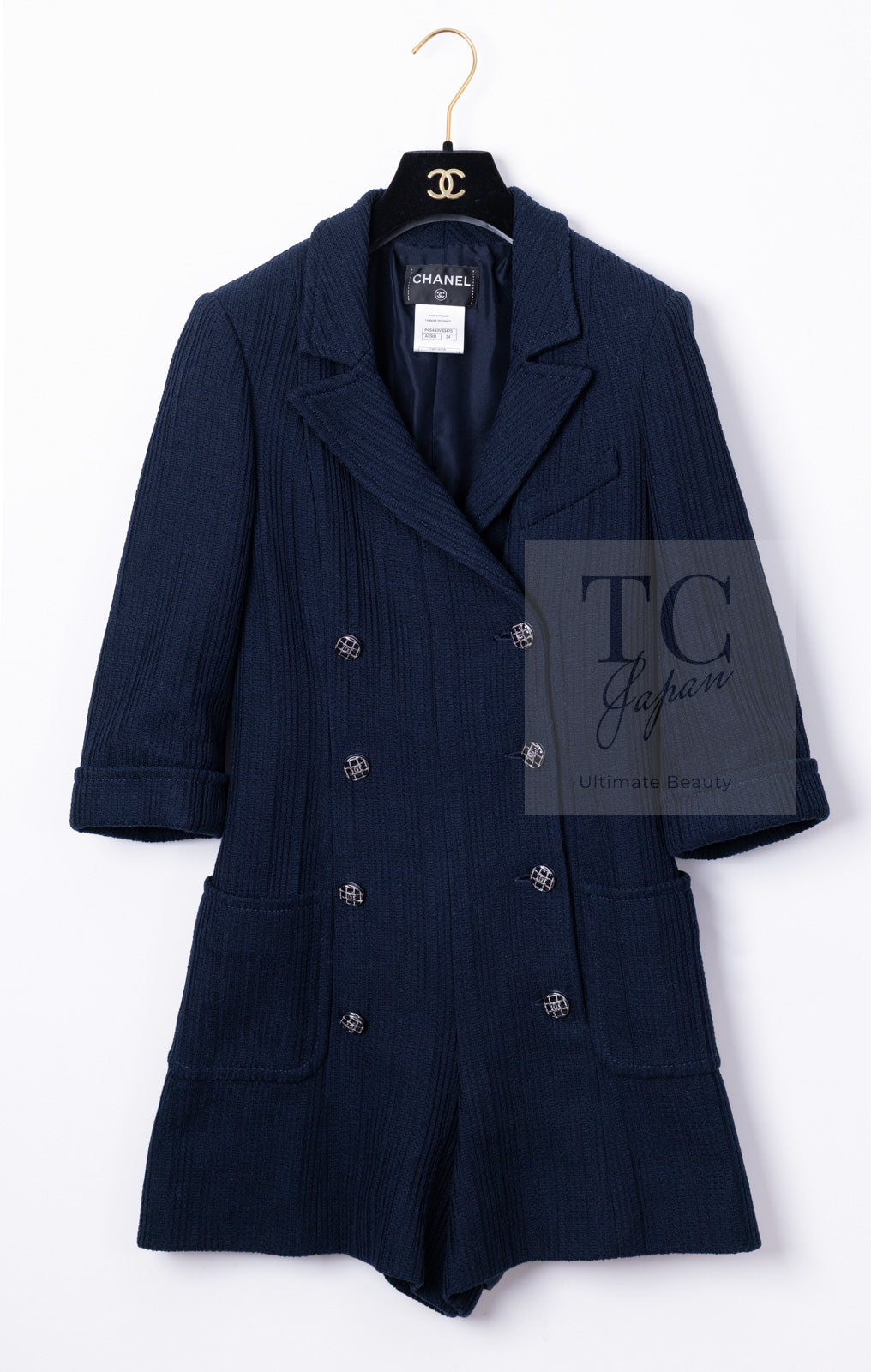 CHANEL 13S Navy Cotton Tweed Bottom Culottes Jumpsuit 34 シャネル ネイビー コットン ツイード ボトムキュロット ジャンプスーツ 即発