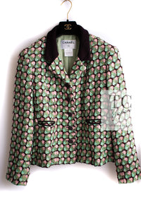 CHANEL 02S Green Pink Floral Tweed Jacket 46 シャネル グリーン ピンク フローラル ツイード ジャケット 即発