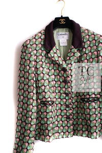 CHANEL 02S Green Pink Floral Tweed Jacket 46 シャネル グリーン ピンク フローラル ツイード ジャケット 即発