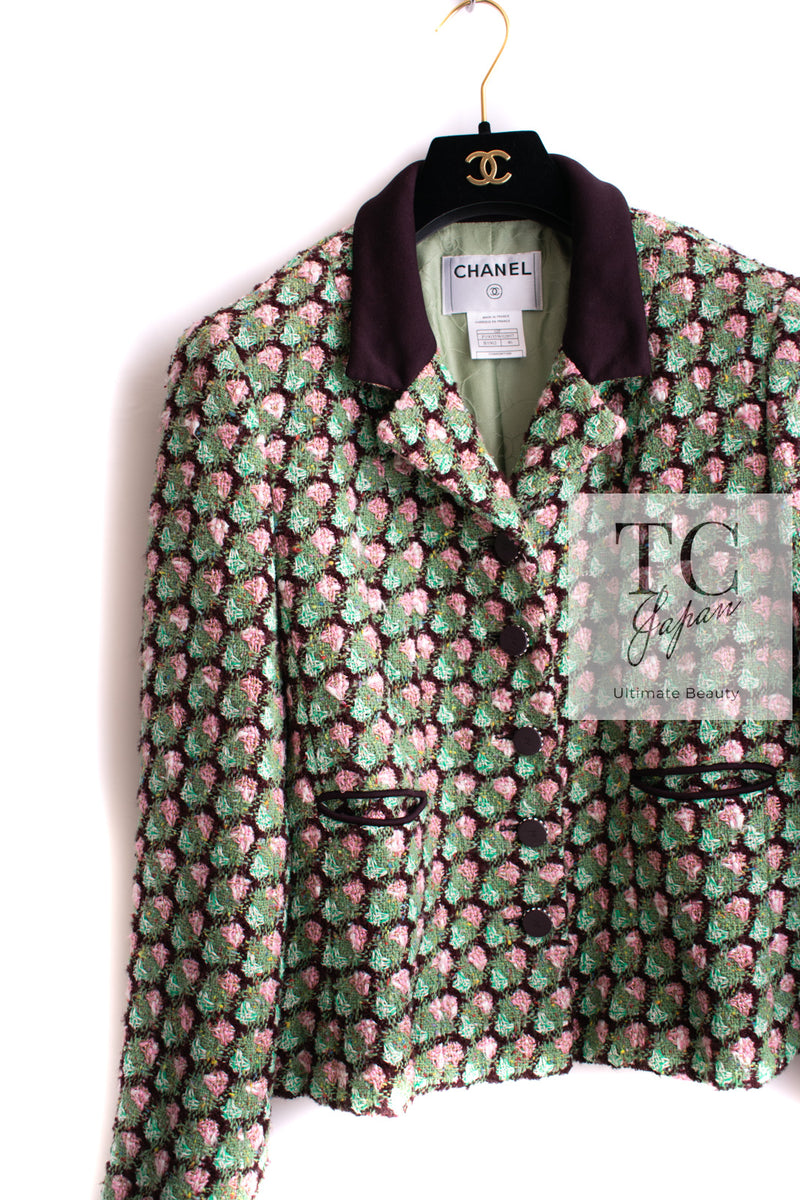 CHANEL 02S Green Pink Floral Tweed Jacket 46 シャネル グリーン ピンク フローラル ツイード ジャケット 即発