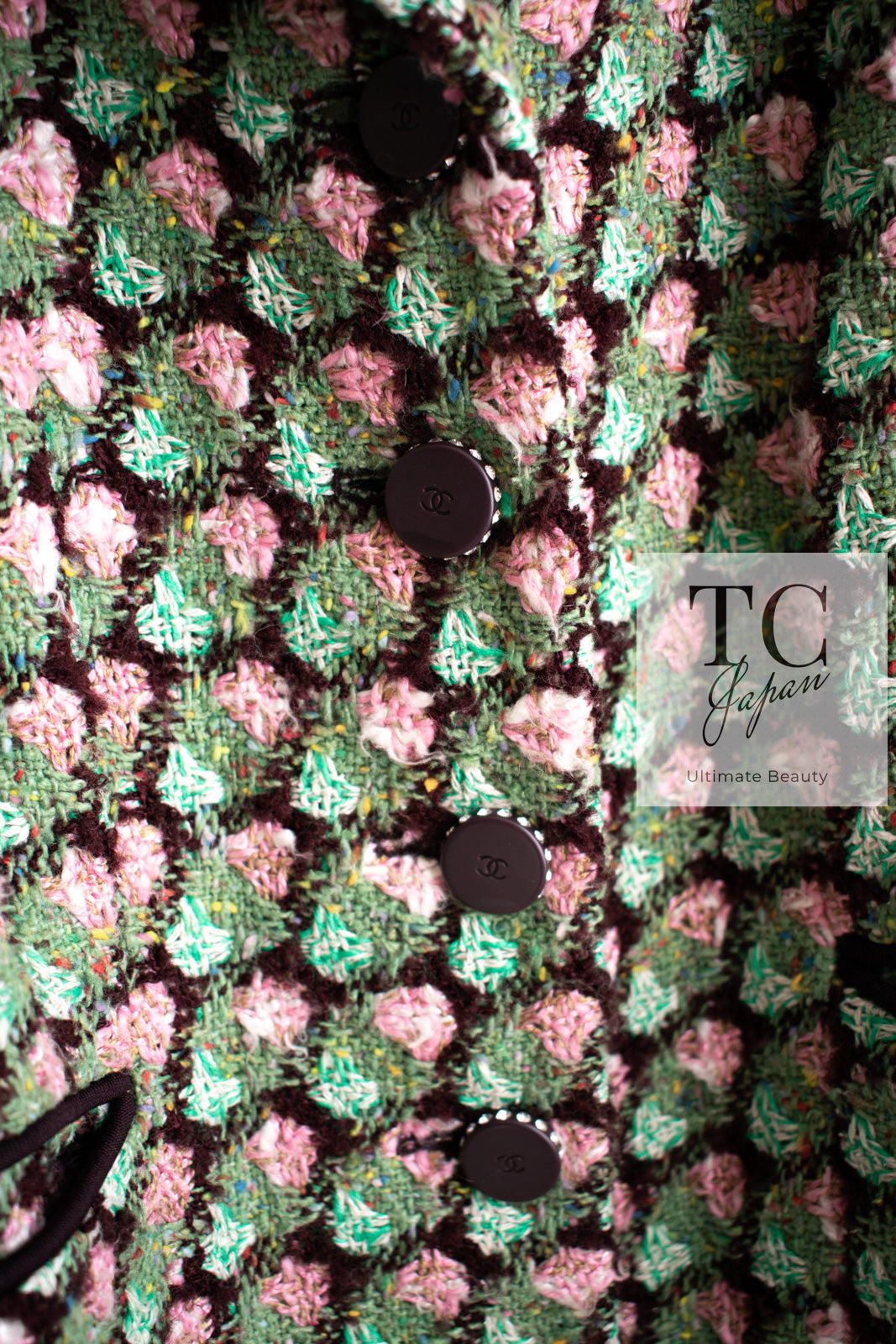 CHANEL 02S Green Pink Floral Tweed Jacket 46 シャネル グリーン ピンク フローラル ツイード ジャケット 即発