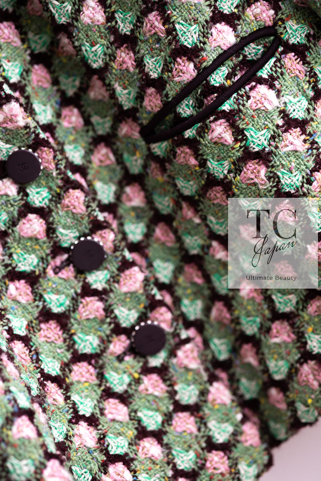 CHANEL 02S Green Pink Floral Tweed Jacket 46 シャネル グリーン ピンク フローラル ツイード ジャケット 即発