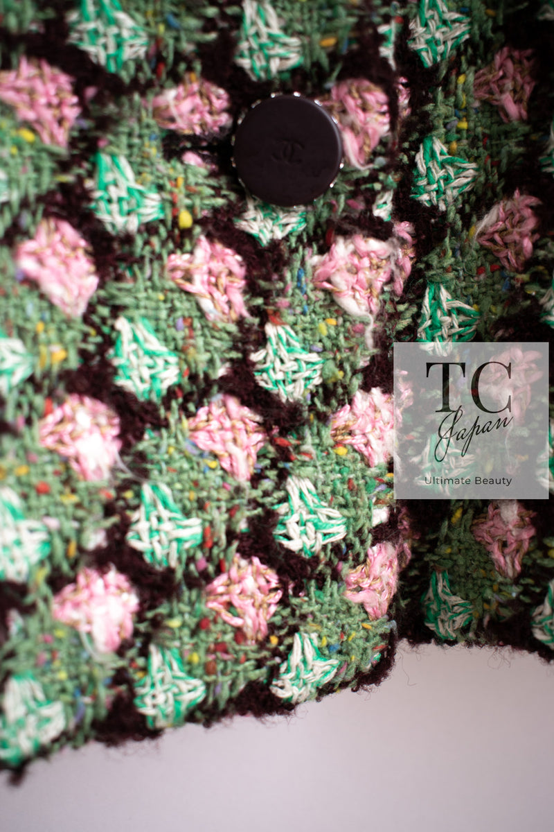 CHANEL 02S Green Pink Floral Tweed Jacket 46 シャネル グリーン ピンク フローラル ツイード ジャケット 即発