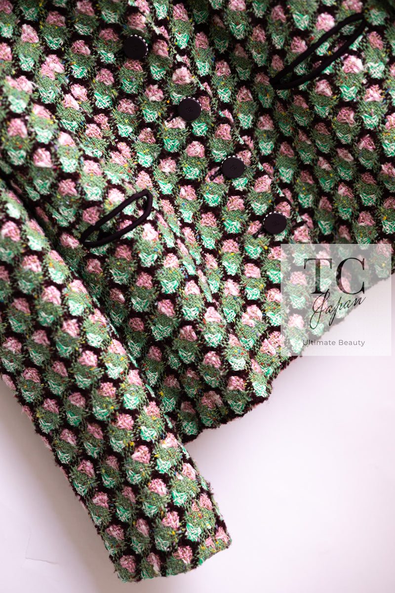 CHANEL 02S Green Pink Floral Tweed Jacket 46 シャネル グリーン ピンク フローラル ツイード ジャケット 即発