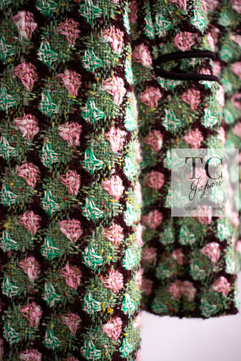 CHANEL 02S Green Pink Floral Tweed Jacket 46 シャネル グリーン ピンク フローラル ツイード ジャケット 即発