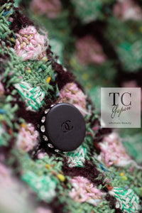 CHANEL 02S Green Pink Floral Tweed Jacket 46 シャネル グリーン ピンク フローラル ツイード ジャケット 即発