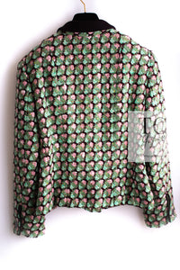 CHANEL 02S Green Pink Floral Tweed Jacket 46 シャネル グリーン ピンク フローラル ツイード ジャケット 即発