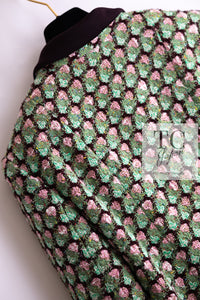 CHANEL 02S Green Pink Floral Tweed Jacket 46 シャネル グリーン ピンク フローラル ツイード ジャケット 即発