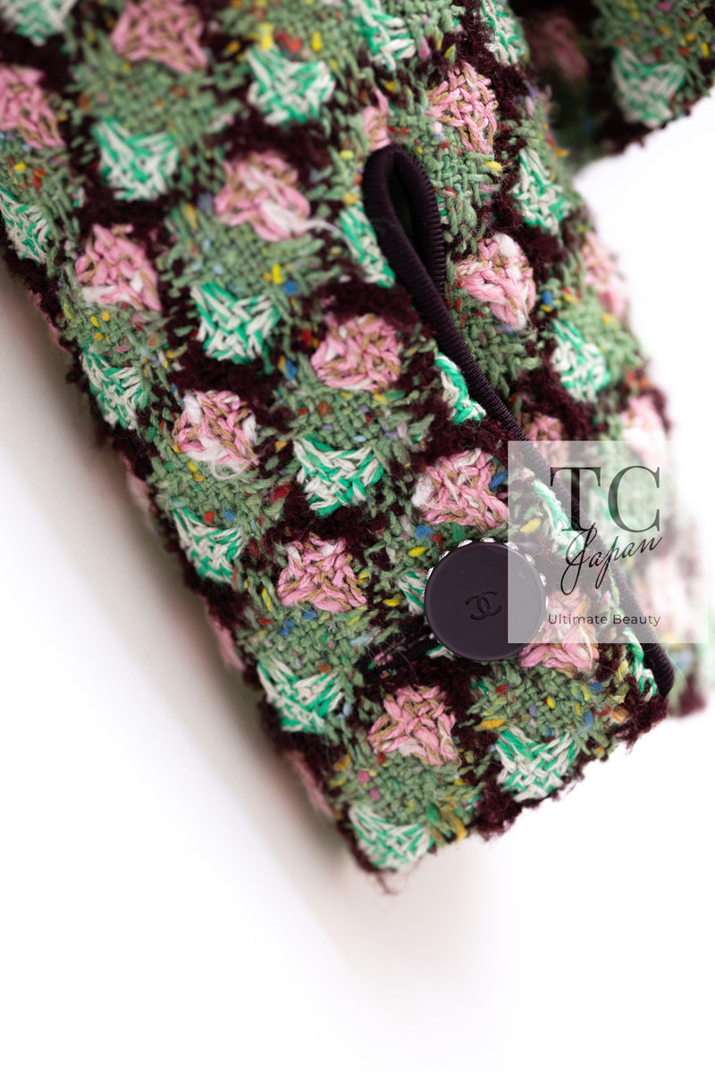 CHANEL 02S Green Pink Floral Tweed Jacket 46 シャネル グリーン ピンク フローラル ツイード ジャケット 即発